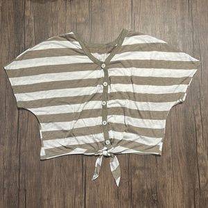 SO S Green Striped Cropped Tie Shirt